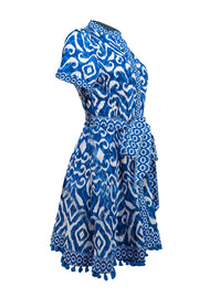 Alice & Olivia - Blue & White Print Waist Tie Dress Sz 10 - Current Boutique