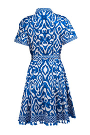 Alice & Olivia - Blue & White Print Waist Tie Dress Sz 10 - Current Boutique