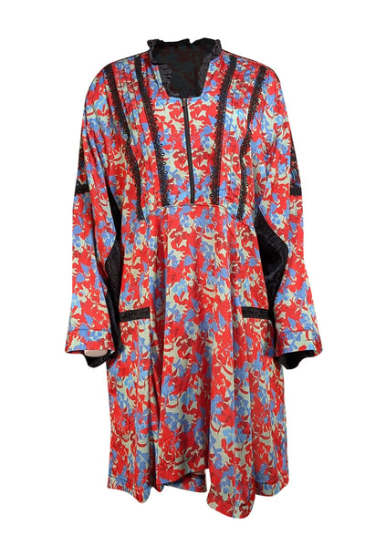 Koche - Red, Green, & Blue Floral Long Sleeve Dress Sz 2 - Current Boutique