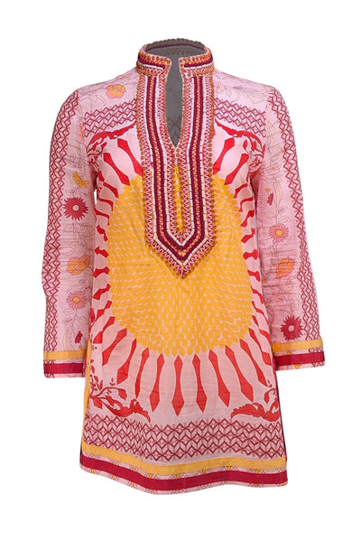 Tory Burch - Pink, Orange, & Yellow Print Tunic Blouse Sz 4 - Current Boutique