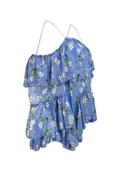 Alice & Olivia - Blue & Green Floral Cold Shoulder Blouse Sz S - Current Boutique