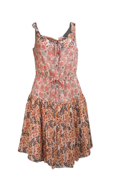 Anna Sui - Pink, White, Yellow, Red, & Brown Floral Print Silk Sleeveless Dress Sz 4 - Current Boutique