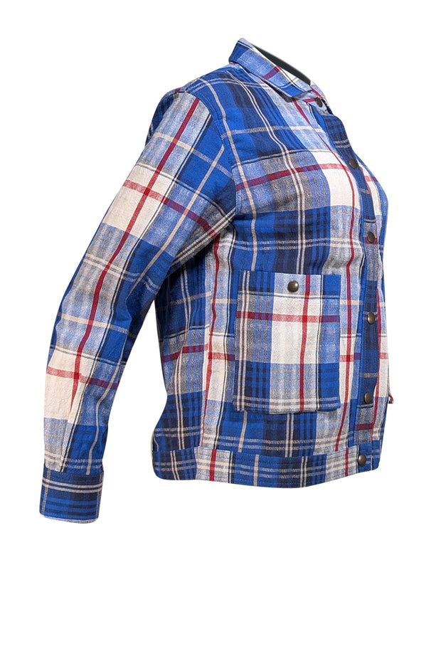 Chloe Stora - Blue, Red, & White Plaid Shirt Jacket Sz 2 - Current Boutique