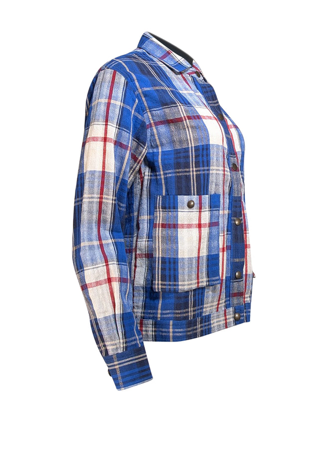 Chloe Stora - Blue, Red, & White Plaid Shirt Jacket Sz 2 - Current Boutique