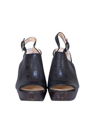 Coach - Black Leather Perforated Logo Front Jade Wedges Sz 8 - Current Boutique