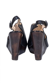 Coach - Black Leather Perforated Logo Front Jade Wedges Sz 8 - Current Boutique