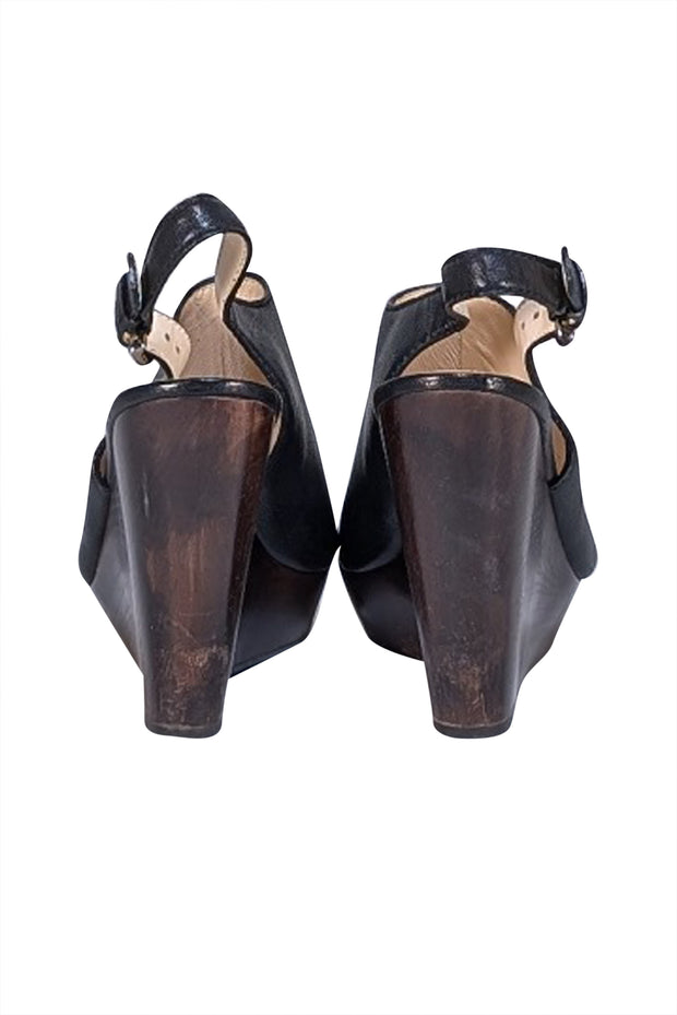 Coach - Black Leather Perforated Logo Front Jade Wedges Sz 8 - Current Boutique