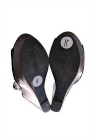 Coach - Black Leather Perforated Logo Front Jade Wedges Sz 8 - Current Boutique