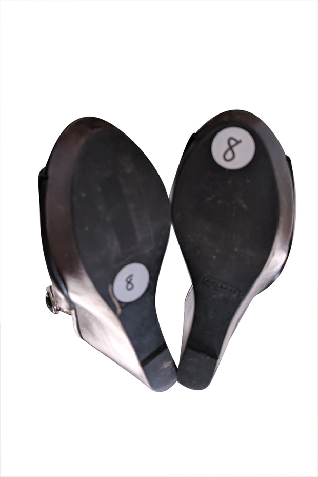 Coach - Black Leather Perforated Logo Front Jade Wedges Sz 8 - Current Boutique