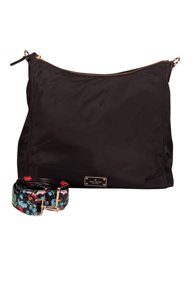 Kate Spade - Black Nylon Floral Strap Crossbody Bag - Current Boutique