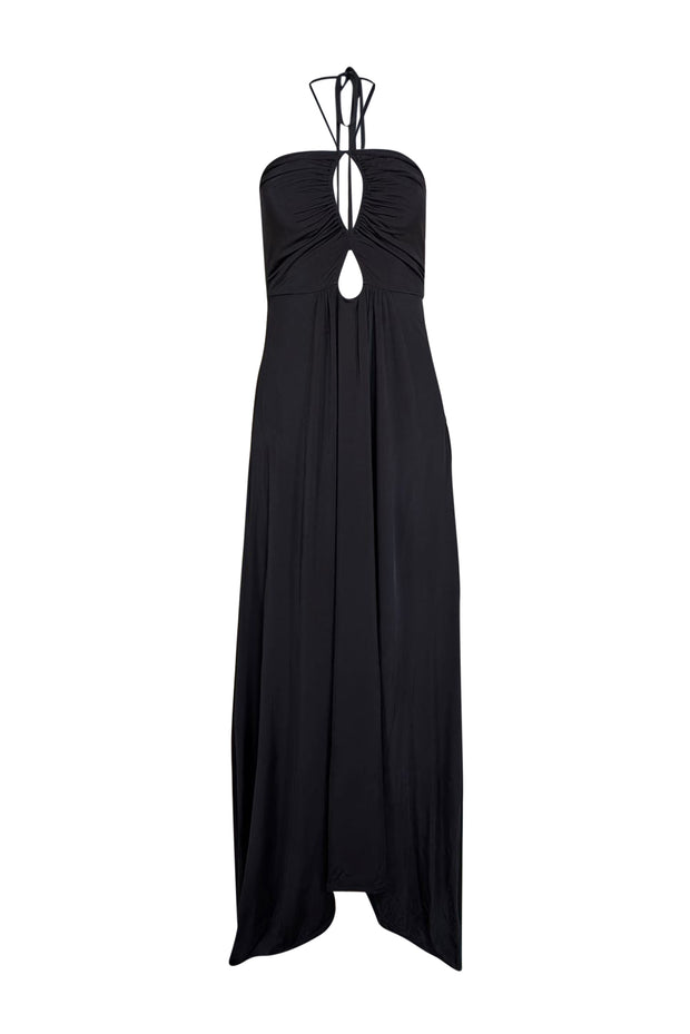 Ramy Brook Womens Ruched Long Halter Dress Black 4