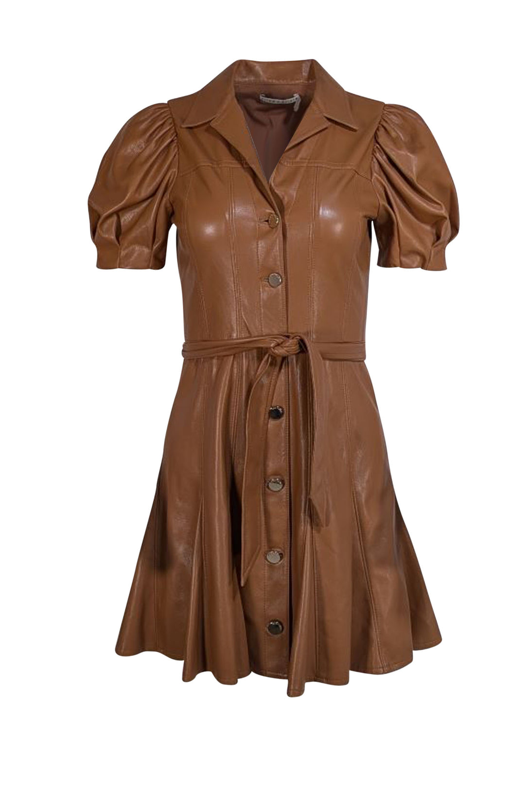 tan faux leather dress Alice + Olivia Women's Ofra Vegan Leather Minidress - Camel
