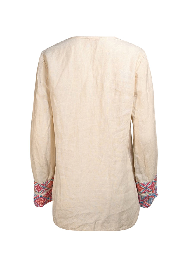 Tory Burch - Ivory W/ Multi Embroidery Linen Tunic Sz 10 - Current Boutique