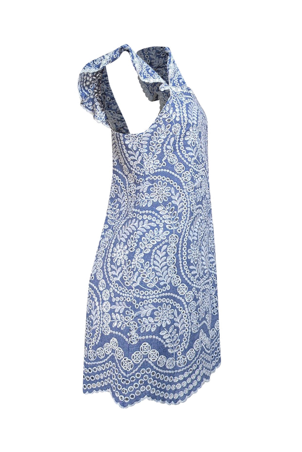 Alice & Olivia - Light Blue & White Eyelet Lace Sleeveless Dress Sz 4 - Current Boutique