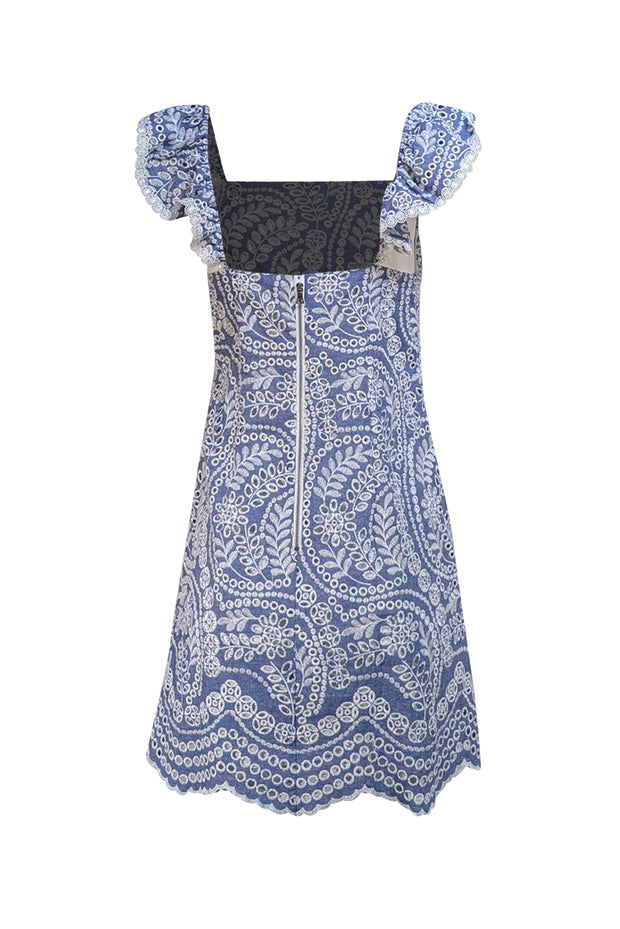 Alice & Olivia - Light Blue & White Eyelet Lace Sleeveless Dress Sz 4 - Current Boutique