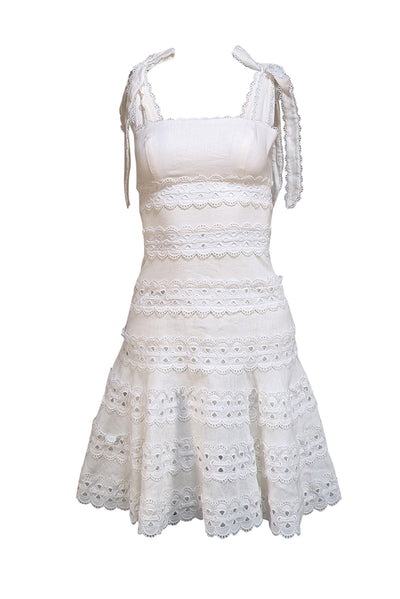 Zimmermann - Ivory Eyelet Trim Sleeveless Dress Sz 4 - Current Boutique