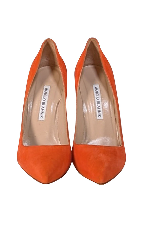 Manolo Blahnik - Orange Suede Pointed Toe Pumps Sz 7.5