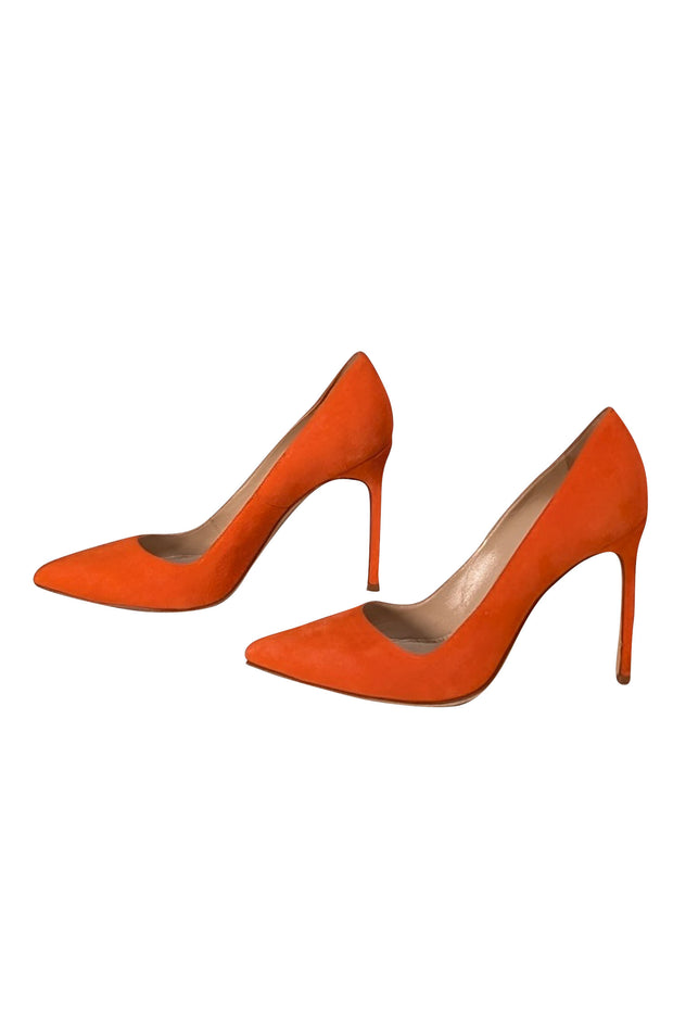 Manolo Blahnik - Orange Suede Pointed Toe Pumps Sz 7.5