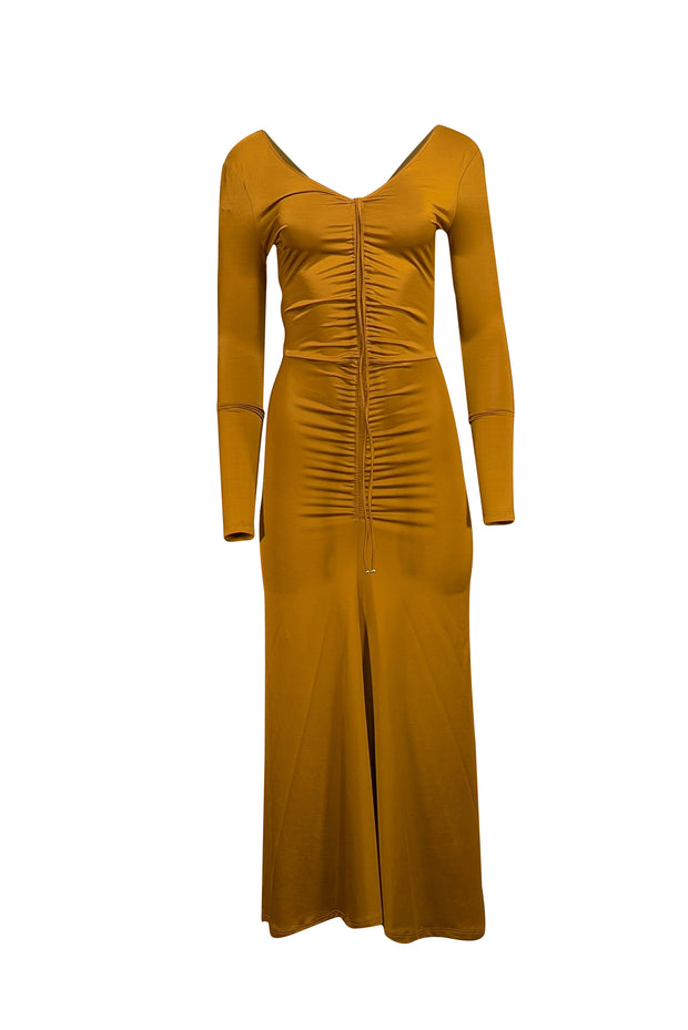 Veronica Beard - Gold Ruched Satin Long Sleeve Dress Sz 00 Veronica Beard - Gold Ruched Satin Long Sleeve Dress Sz 00