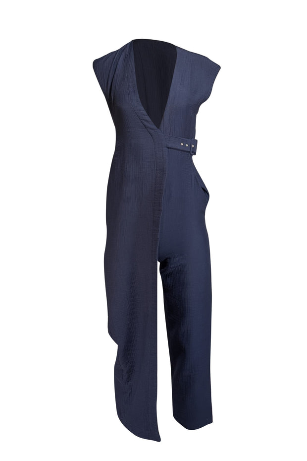 Rachel Comey - Navy Blue Textured Sleeveless Jumpsuit Sz 0 - Current Boutique