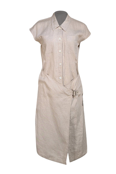 Ropè - Tan Collared Wrap Midi Shirtdress Size S - Current Boutique