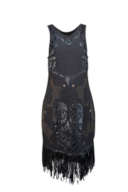 yoana baraschi black lace dress Yoana Baraschi Black Lace Overlay Sheer Open Back Fit & Flare Dress No Slip Sz 4