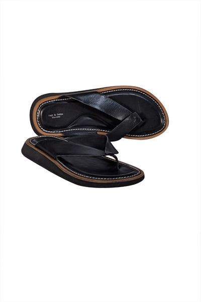 Rag & Bone - Black Leather Upper Thong Sandals Sz 8.5 - Current Boutique