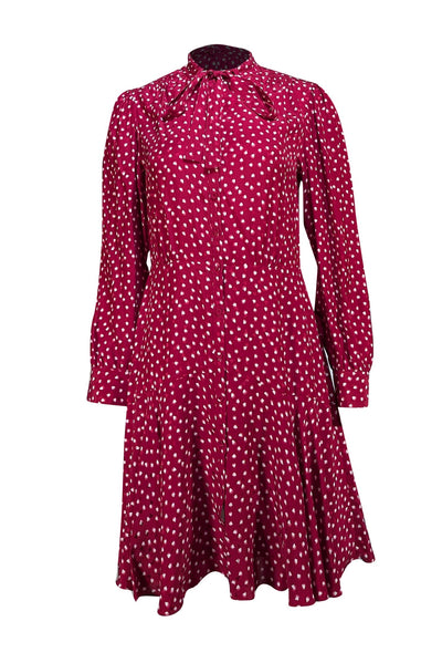 Rebecca Taylor - Red & Cream Silk Heart Print Button Front Dress Sz M - Current Boutique