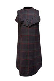 Suno - Navy, Green, & Red Plaid Sleeveless Ruffle Trim Dress Sz 8