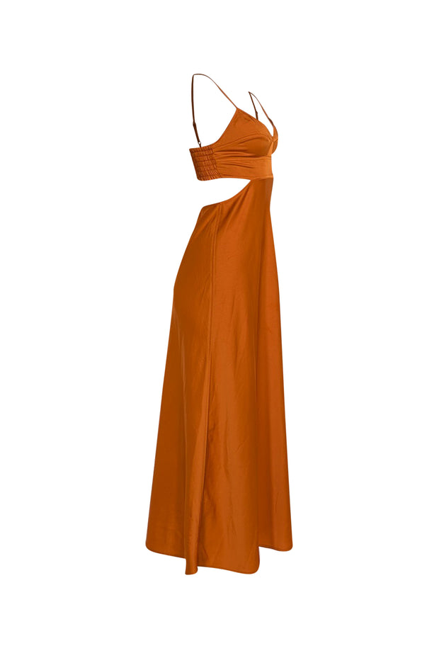 A.L.C. - Rust Orange Satin Sleeveless Midi Dress Sz 6