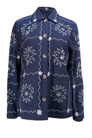 Sissel Edelbo - Navy Beaded "My Jacket" Shirt Jacket Sz M - Current Boutique