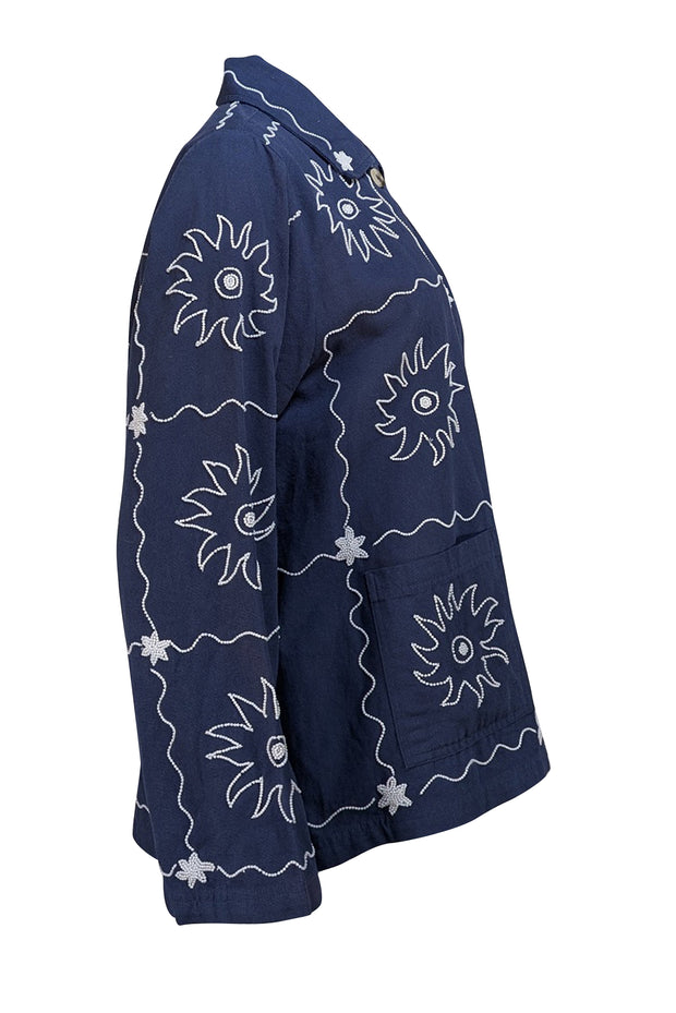 Sissel Edelbo - Navy Beaded "My Jacket" Shirt Jacket Sz M - Current Boutique