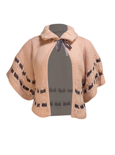 Galliano - Peach w/ Grey Ribbon Wool Chunky Knit Cardigan Sz XS - Current Boutique