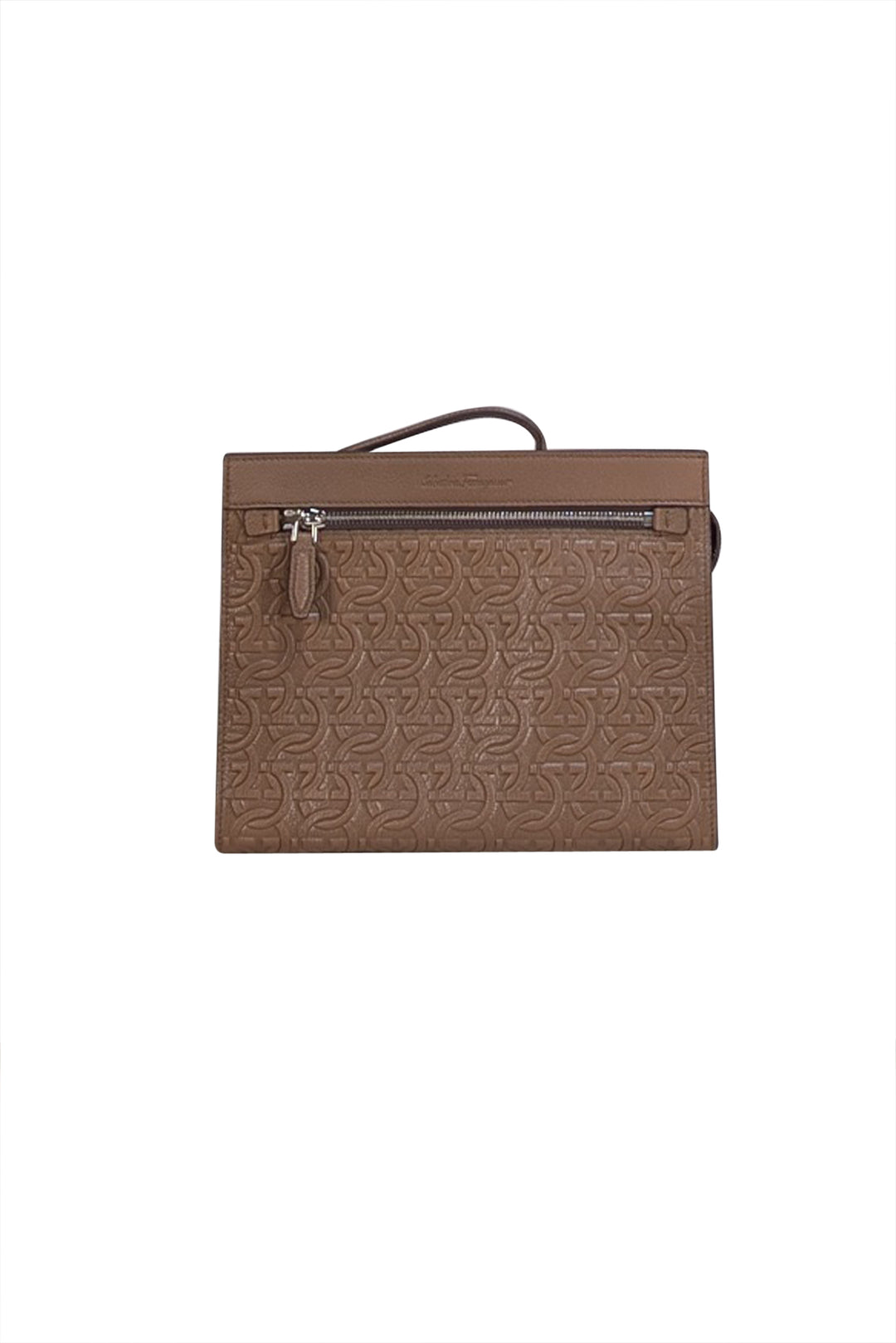 Ferragamo - Dark Olive Gancini Embossed Leather Zip Pouch display picture 3