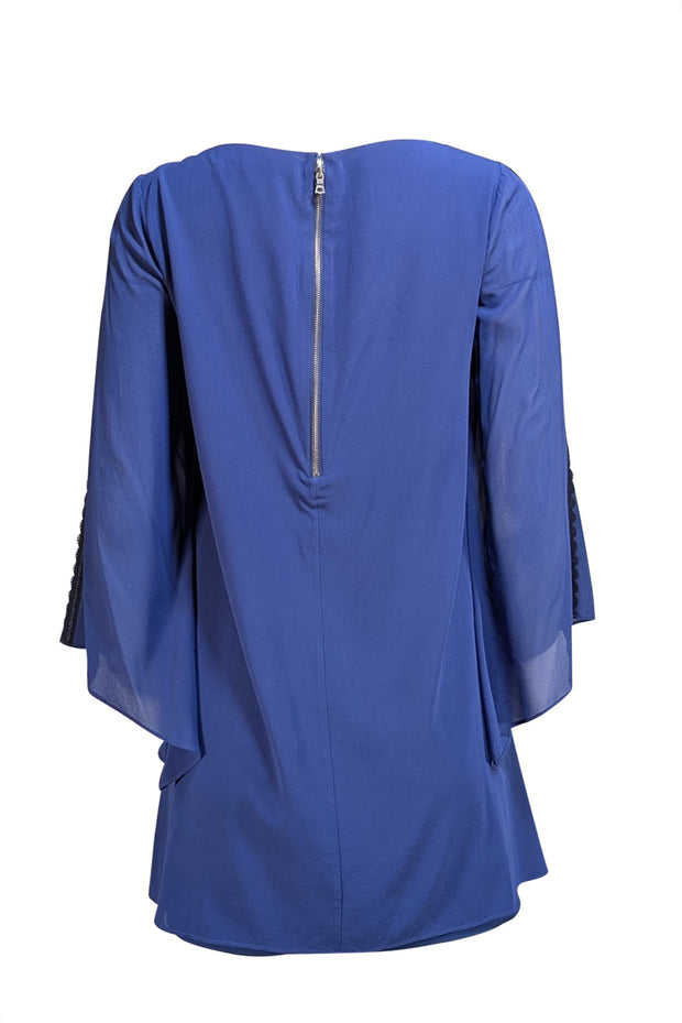 Alice & Olivia - Blue Silk Dress w/ Lace Trimmed Flared Sleeves Sz M - Current Boutique