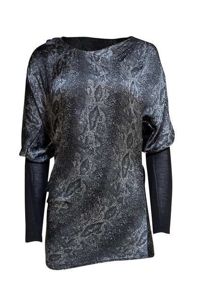 Helmut Lang - Blue Multi Snake Print Asymmetrical Mini Dress Sz 2 - Current Boutique