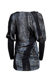 Helmut Lang - Blue Multi Snake Print Asymmetrical Mini Dress Sz 2 - Current Boutique