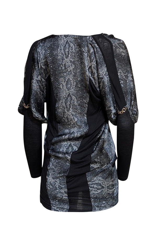 Helmut Lang - Blue Multi Snake Print Asymmetrical Mini Dress Sz 2 - Current Boutique