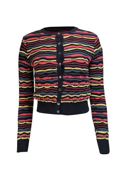 Missoni - Black, Red & Yellow Striped Knit Cardigan Sz 4 - Current Boutique