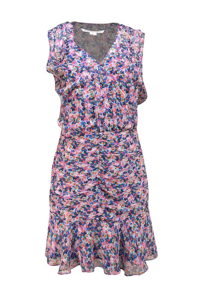 Veronica Beard - Lilac, Blue, & White Floral Print Silk Mini Dress Sz 8 - Current Boutique