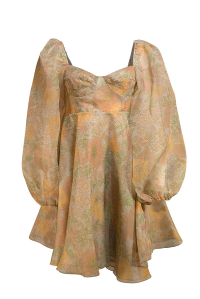 Selkie - Green & Yellow Floral Semi-Sheer Citrus Trip Puff Mini Dress Selkie - Green & Yellow Floral Semi-Sheer Citrus Trip Puff Mini Dress