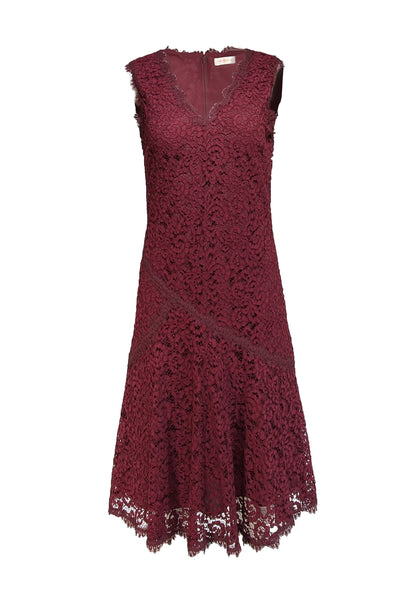 Tory Burch - Burgundy Lace Sleeveless V-Neck Dress Sz 6 Tory Burch - Burgundy Lace Sleeveless V-Neck Dress Sz 6
