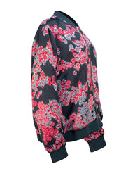 Jason Wu - Dark Green w/ Teal & Pink Print Zipper Front Bomber Jacket Sz L - Current Boutique