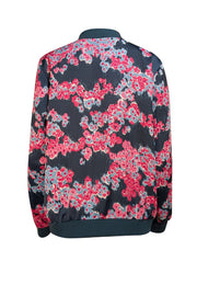 Jason Wu - Dark Green w/ Teal & Pink Print Zipper Front Bomber Jacket Sz L - Current Boutique