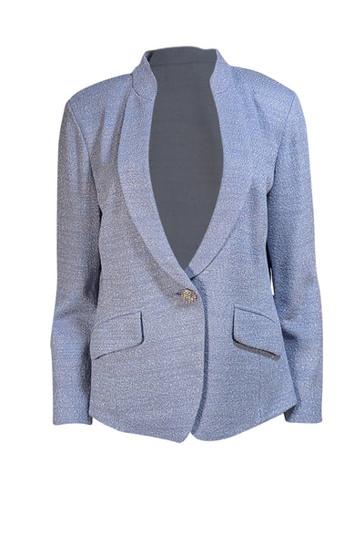 St. John Couture - Pale Blue Metallic Silver Blend Single Button Blazer Sz 12