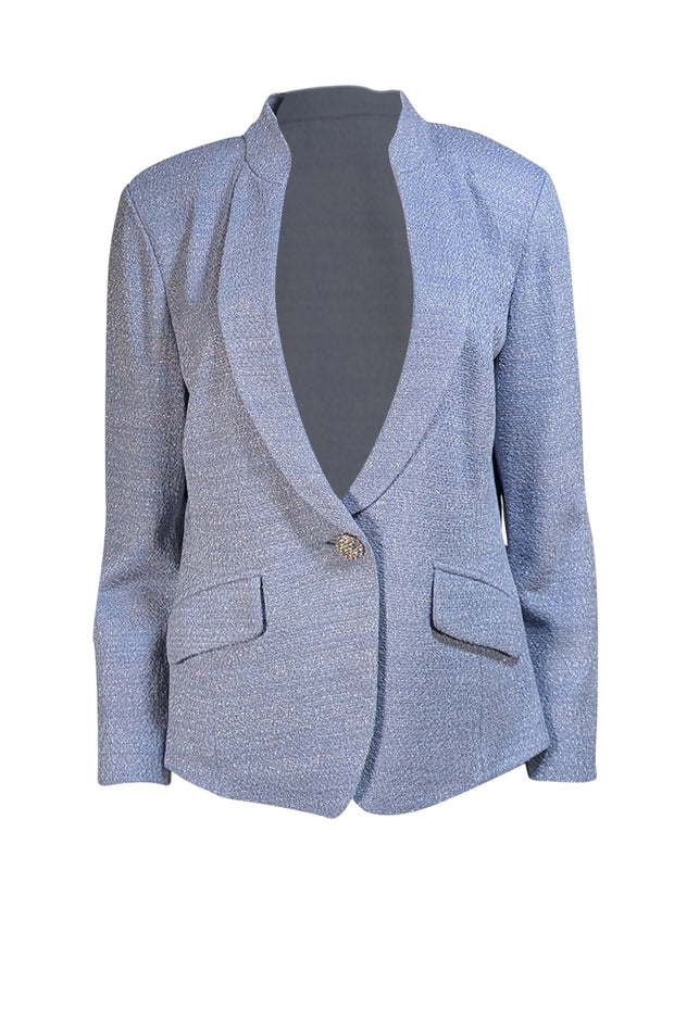 St. John Couture - Pale Blue Metallic Silver Blend Single Button Blazer Sz 12