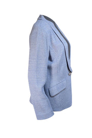 St. John Couture - Pale Blue Metallic Silver Blend Single Button Blazer Sz 12