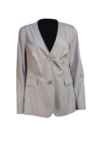 Akris Punto - Light Grey Collarless Two Button Jacket Sz 14 - Current Boutique