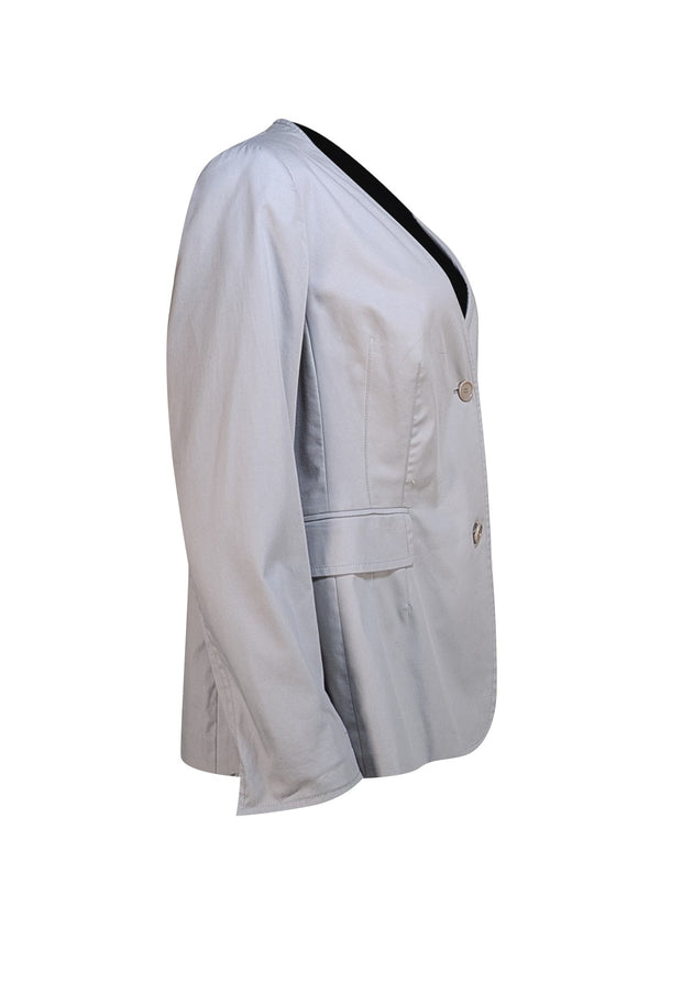 Akris Punto - Light Grey Collarless Two Button Jacket Sz 14 - Current Boutique