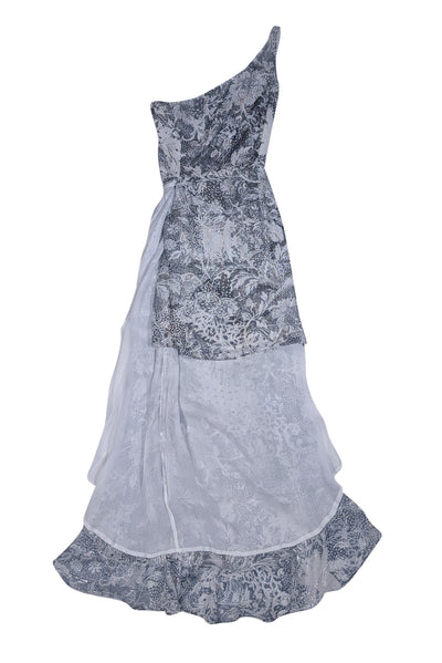 Rococo Sand - Gray & White Damask w/ Silver Stripes Midi Dress Sz S - Current Boutique